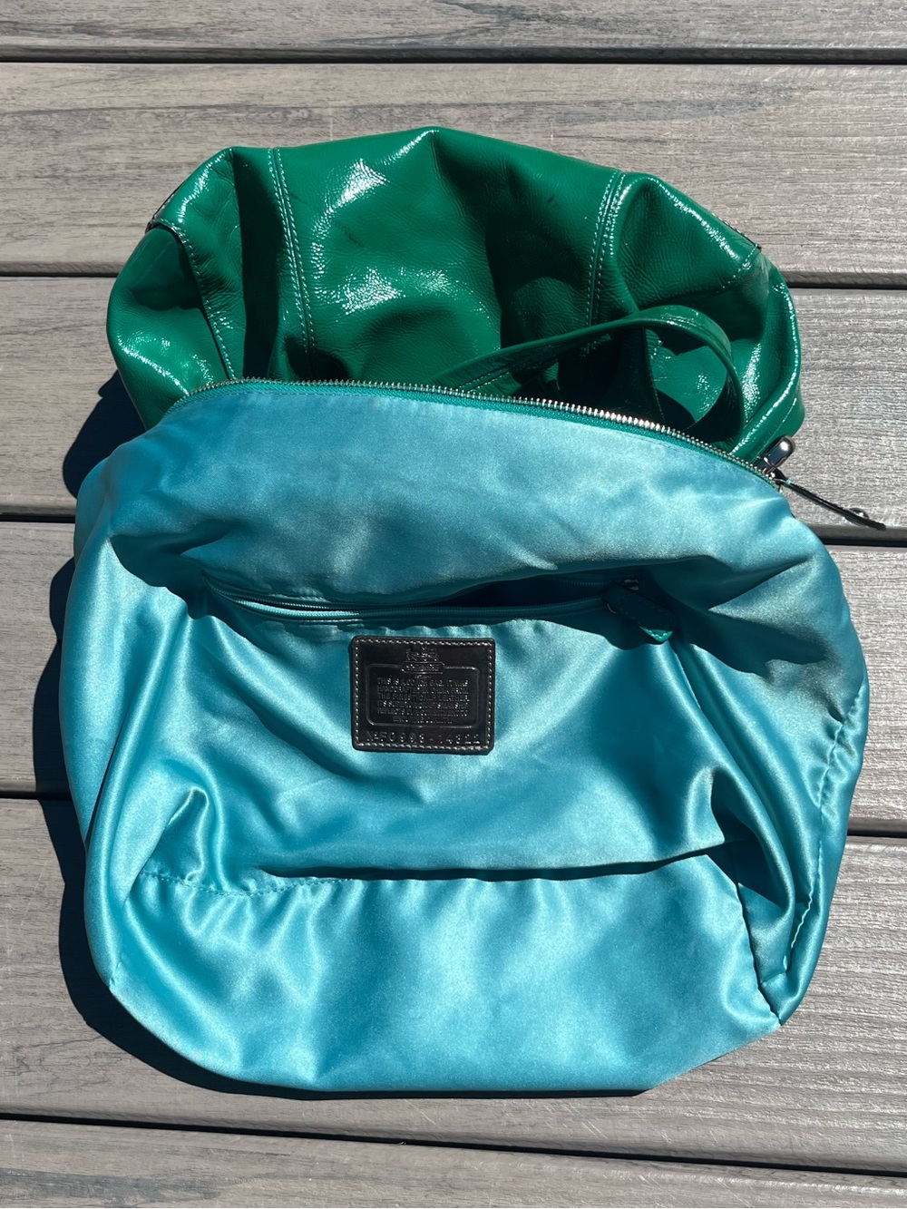 Coach; Emerald Green; Patent Leather; Duel Handle; Medium Satchel; Minimal Wear - Picture 12 of 15